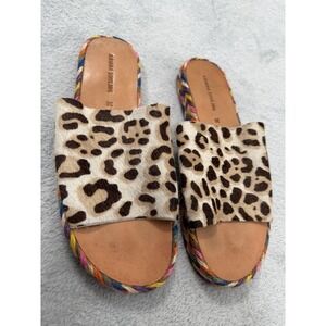 Anthropologie Ariana Bohling Daisy Slide Sandal 38 Leopard Haircalf Jute Sole